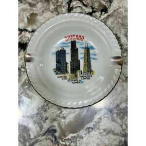 Vintage Chicago Landmark Ashtray Souvenir Travel Gold Trim 4.75"